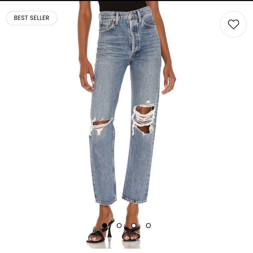 Agolde Women's High-Rise Straight Leg Distressed Blue Jeans